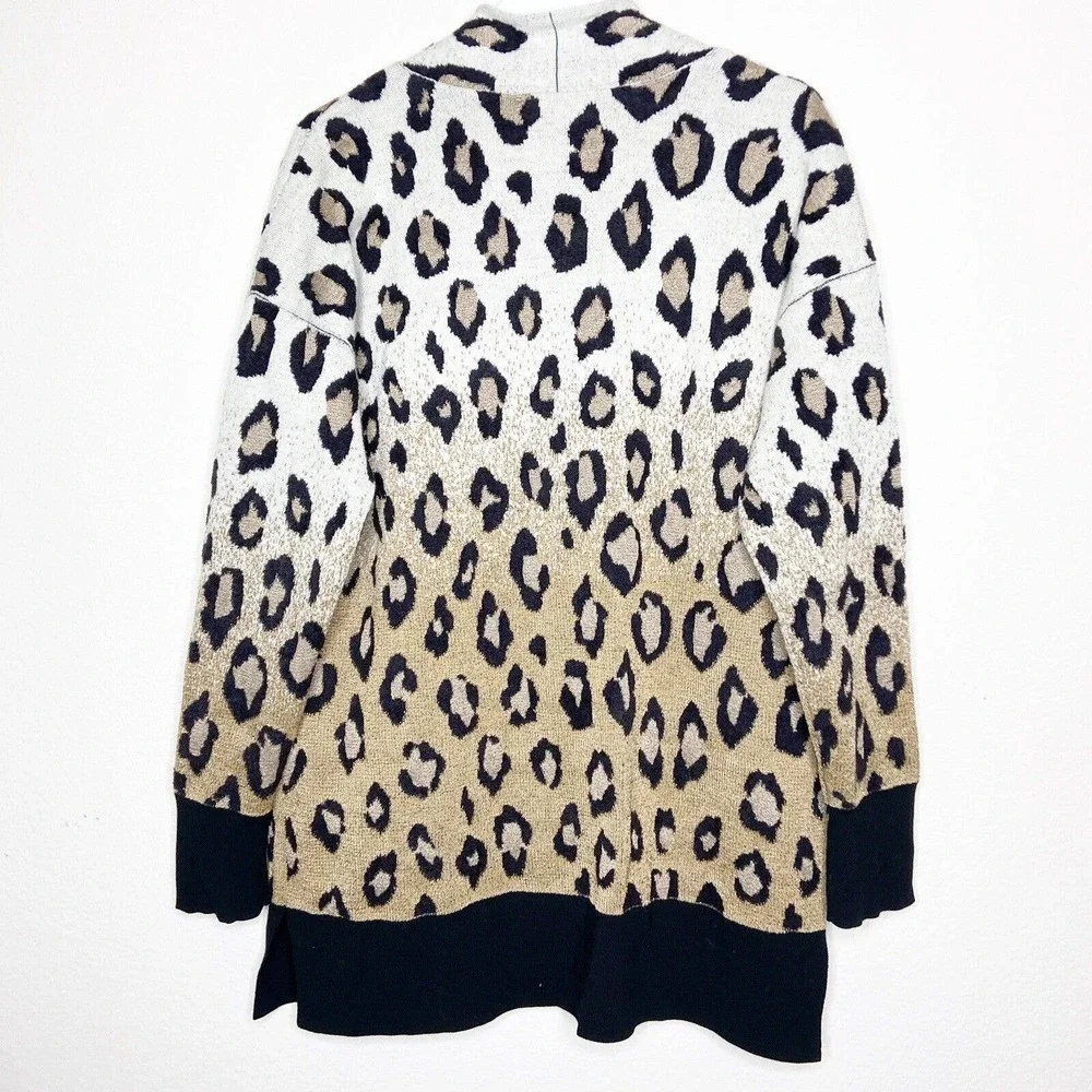 Ann Taylor Ombre Leopard Animal Print Pocketed Gold Metallic Cardigan Sz M - Picture 7 of 10